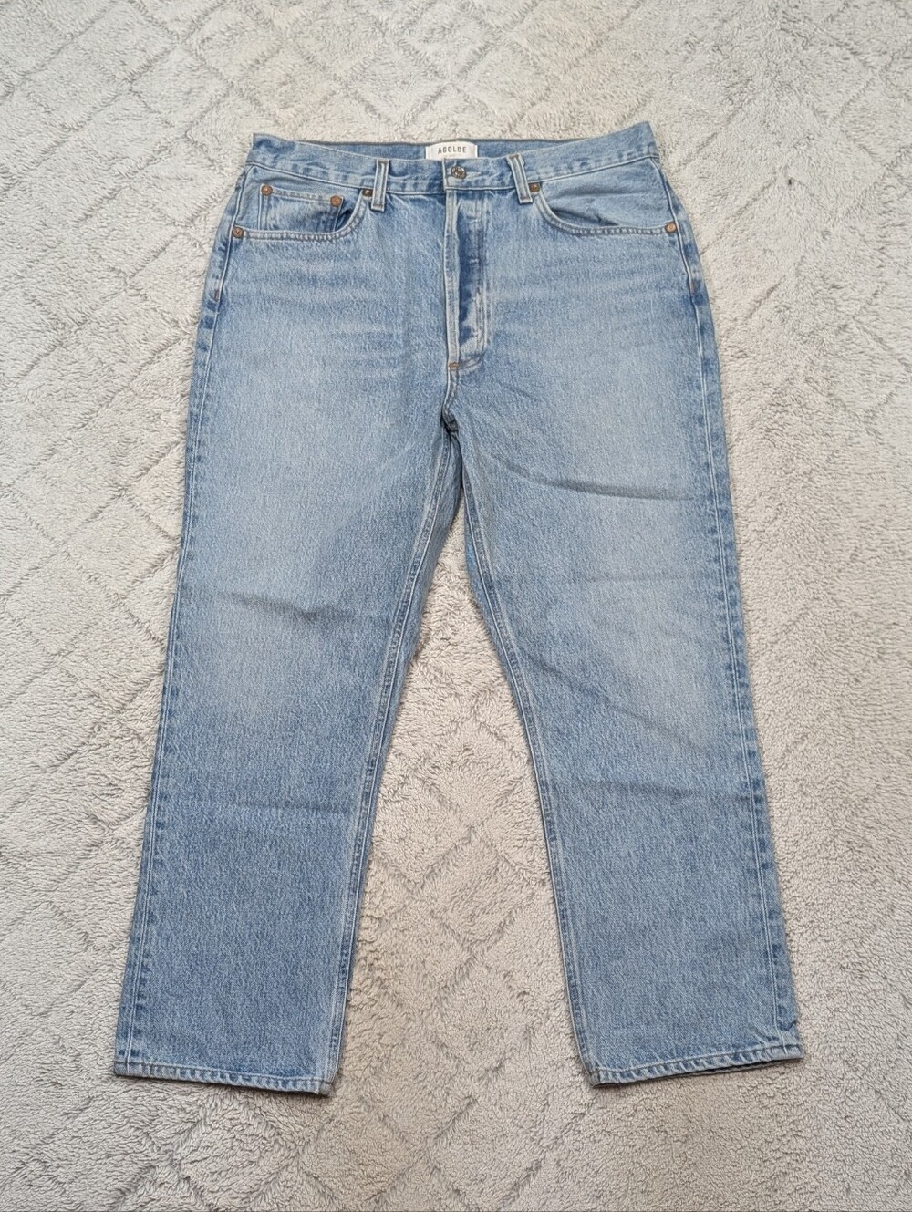 Agolde Jeans Womens 31 Blue Denim Riley High Straight Crop Renewal Cotton